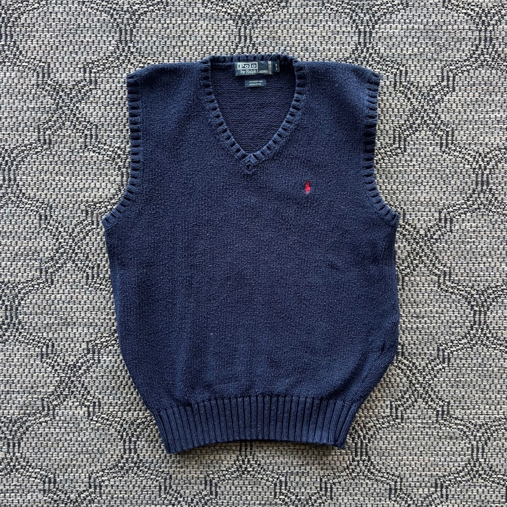 Vintage Polo Ralph Lauren Sweater Vest Mens Medium Navy Blue V-Neck Pony Preppy